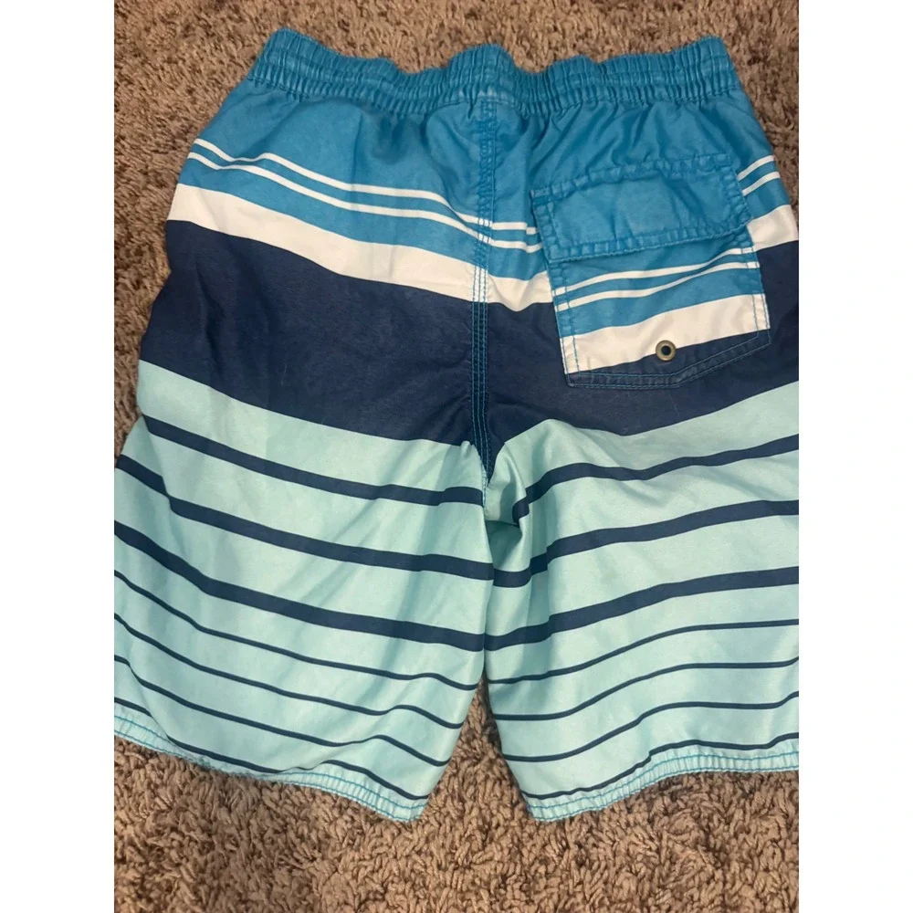 Old Navy Boys Swim Trunks Bundle Size 10-12 Blue Striped Board Shorts Beach 2 Pc